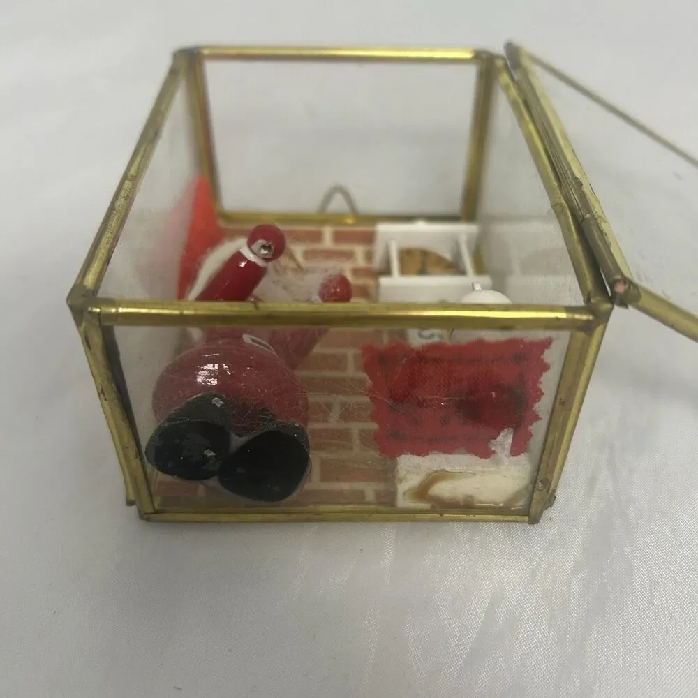Vintage Christmas shadow box Santa Claus Grandfather Clock Bricks Distressed